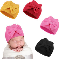 Cuffbow 4 Pcs Preemie Hats Bow Preemie Cap Warm One Size Classic Color