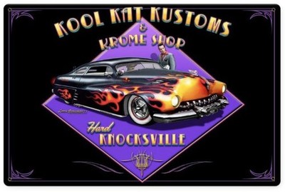 Kool Kat Kustoms Metal Sign 36x24 by Larry Grossman - LG438