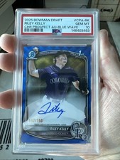 2025 BOWMAN DRAFT RILEY KELLY /150  PROSPECT AUTO BLUE WAVE POP 1 PSA 10
