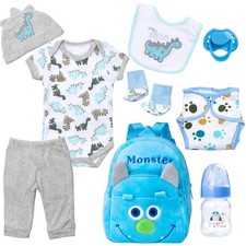 9 Pcs Set Reborn Baby Doll Clothes Outfit Accessories Blue Dinosaur Set for 1...