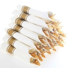 Pre Rolled Napkin with Gold Plastic Silverware Set of 30pack, Disposable Gold...