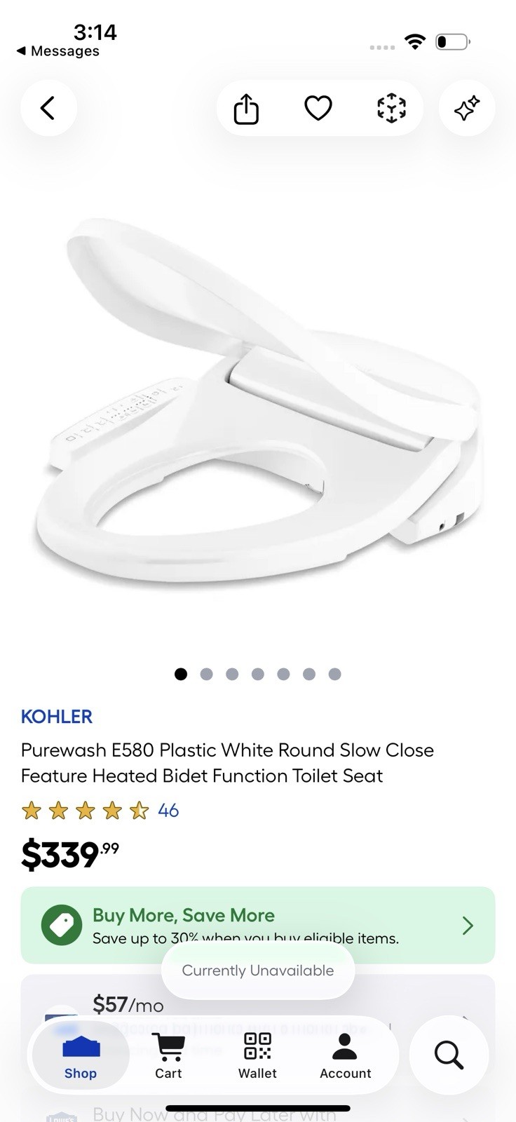 KOHLER Purewash E580 Bidet White Round Slow Close Heated Bid