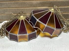 2) Vintage Tiffany Style Stained Glass Swag Pendant Light Lamp 14x9 Maroon Gold