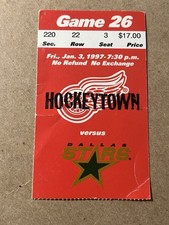 96-97 Detroit Red Wings vs Dallas Stars January 3rd 1997 Used Ticket Stub