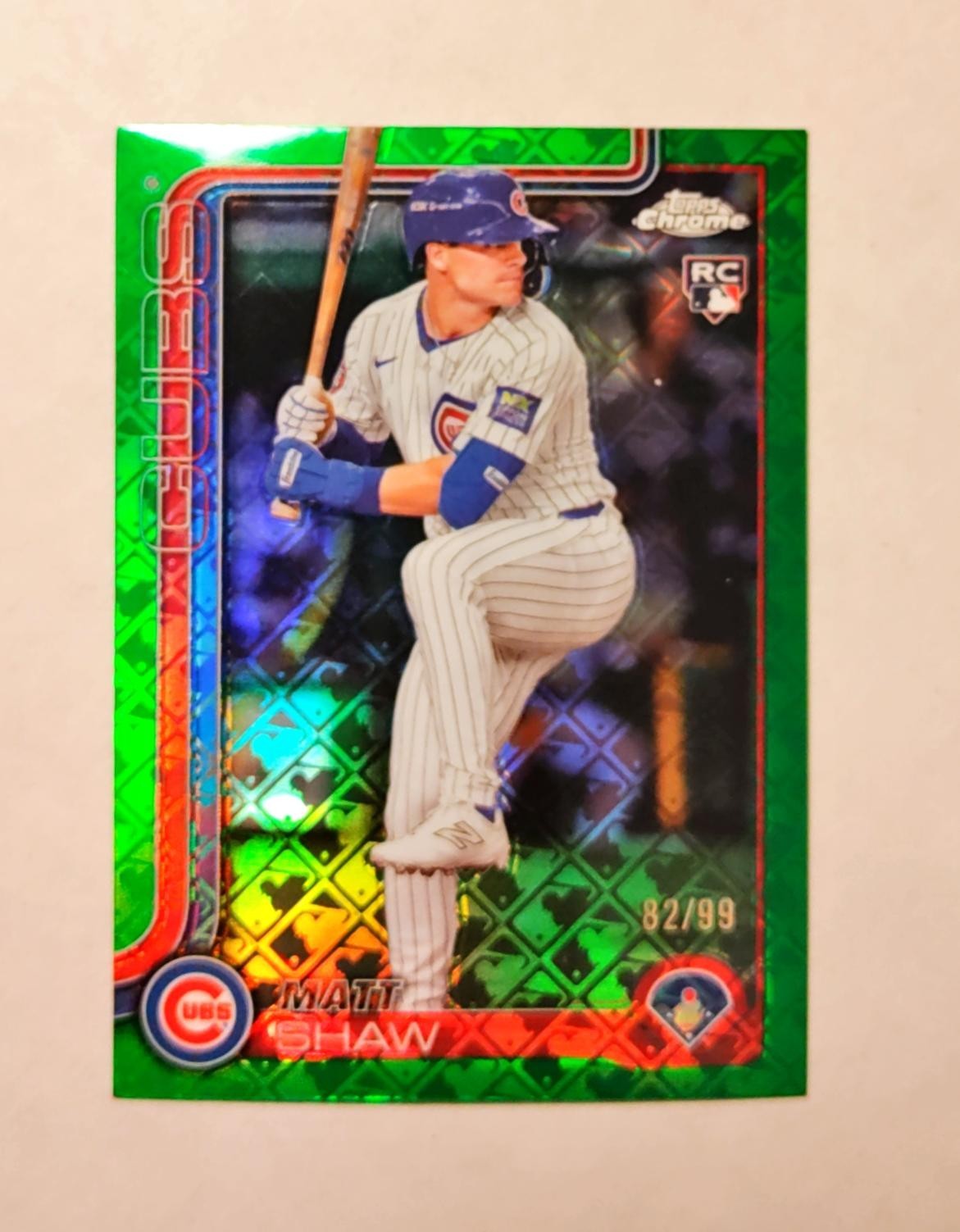 Matt Shaw 2025 Topps Chrome Logofractor RC GREEN REFRACTOR 02/99 Cubs #219 U6