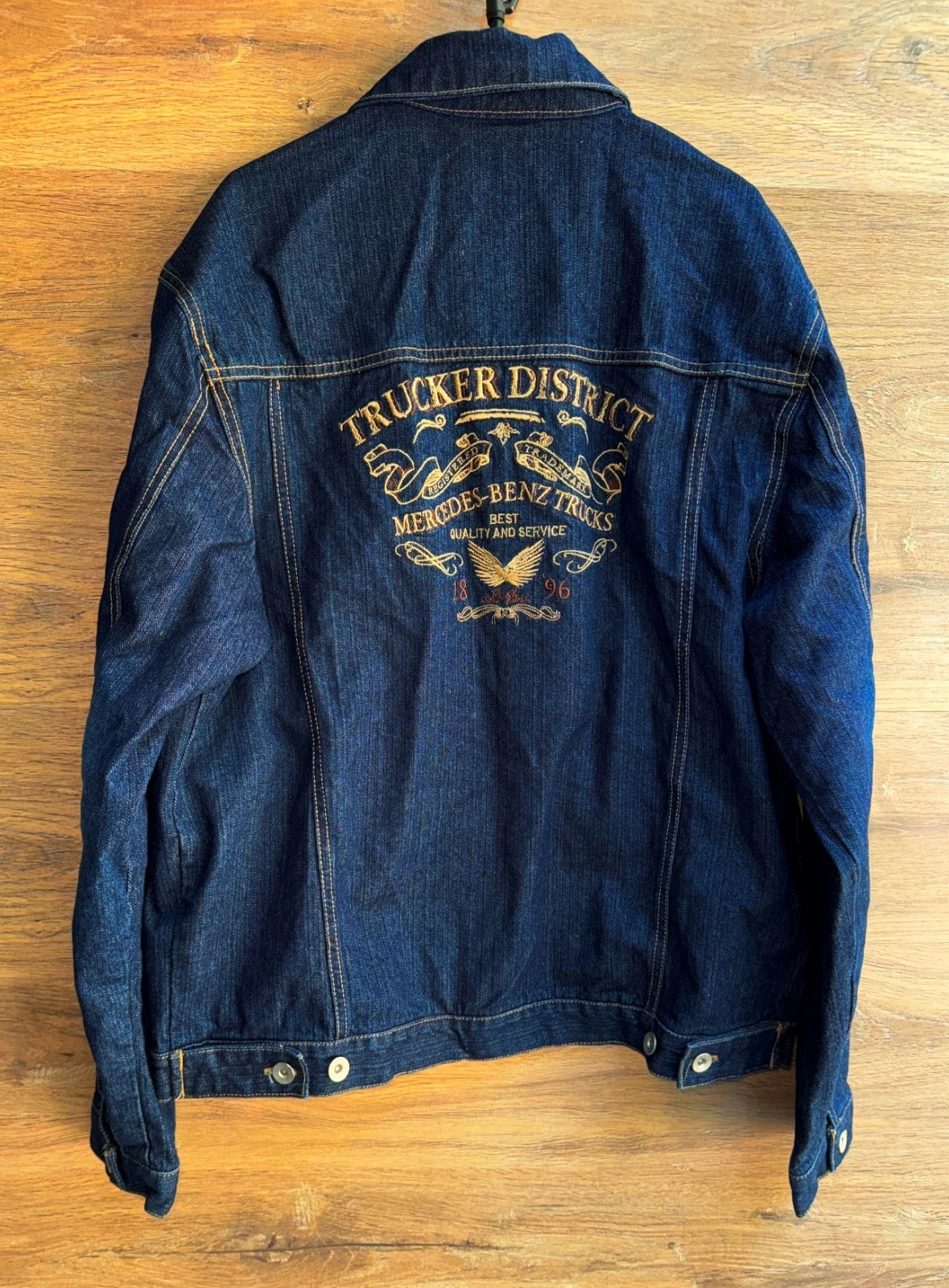MERCEDES BENZ TRUCKER DISTRICT TRUCK DENIM JACKET EMBROIDERED SIZE L image 4