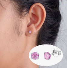 925 Sterling Silver CZ Stud Earrings Sparkling Round Crystal Ear Studs