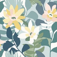 Fd26456_Seychelles Mehrlagig Abstrakt BlüTen Blau Gelb Fine Decor Tapete