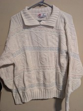 Vintage Isle of Cotton White Tulips Floral Knit Sweater Made in USA Womens XL