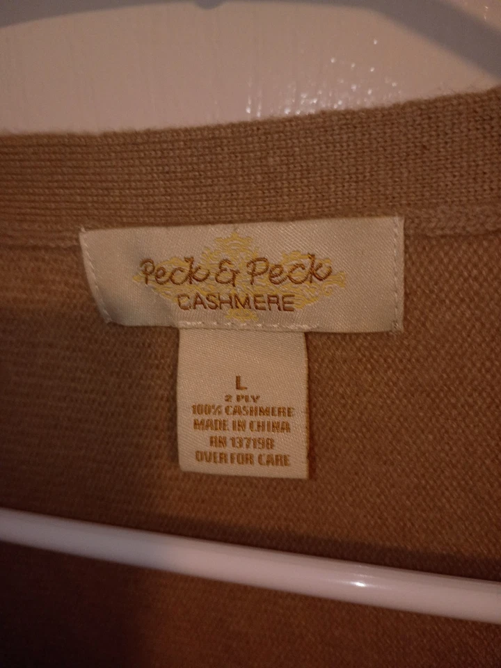 Suéter de cachemir para mujer Peck & Peck beige, manga larga, 2 capas Foto 4 de 4