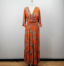 Pour Moi Orange Floral Maxi Dress V Neck Smocked Waist UK 16