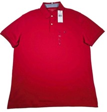 Tommy Hilfiger Mens L Red Striped Polo Shirt 100 Cotton Flag NWT MSRP 70