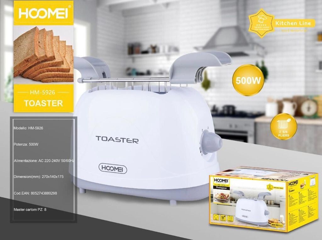 Tostapane Hoomei HM-5926 - 500W Bianco Economico per 2 Toast