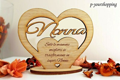 Cuore In Legno Per Regalo Nonna, 12x13 Cm, Con Scritta Riscaldante, Cordino Per Appendere, Fatto In UK