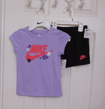 NWT 2pc Nike Purple Top With Logo Flowers  Black Shorts Set sz 5