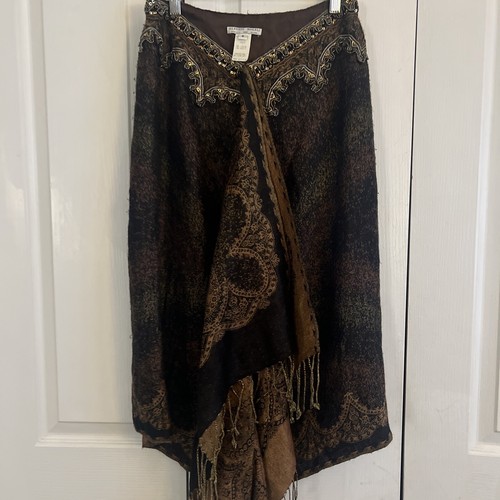 Alberto Makali Skirt Size 6 Browns With Beaded Trim - Picture 14 of 17