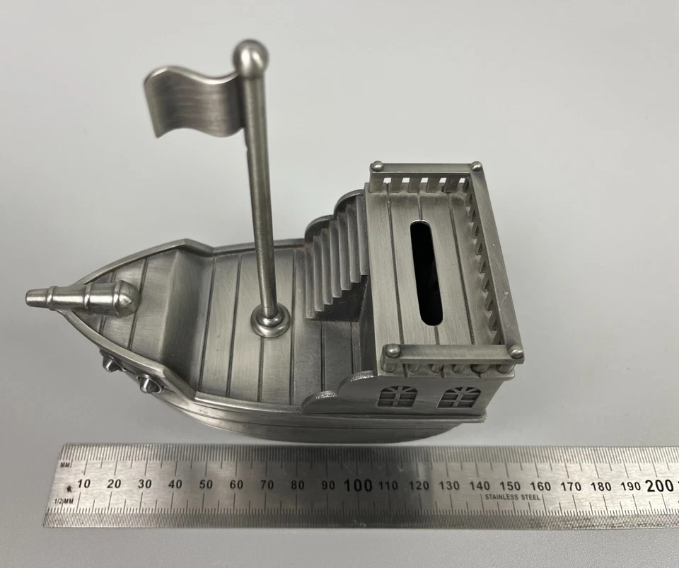 Children's Money Box / Bank Pirate Ship Pewter Finish Christening Baby Shower - image 2 of 4