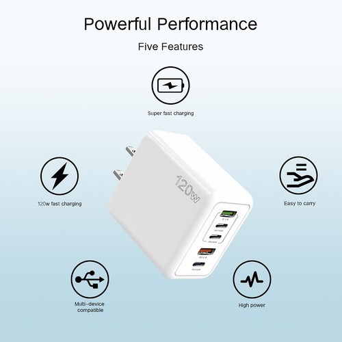 120W Fast Charger With 5 Ports 3PD+2USB Multiport Charger Block For Multiple - Picture 9 of 10