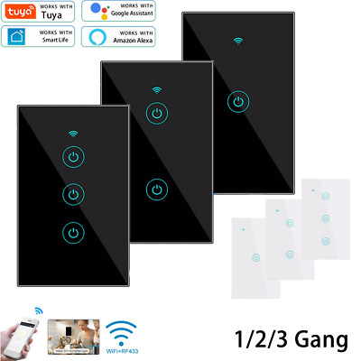 1/2/3 Gang WiFi Smart Wall Touch Light Switch Glass Panel Fits Alexa/Google APP