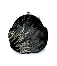 La Regale Black and Silver Beaded Evening Bag