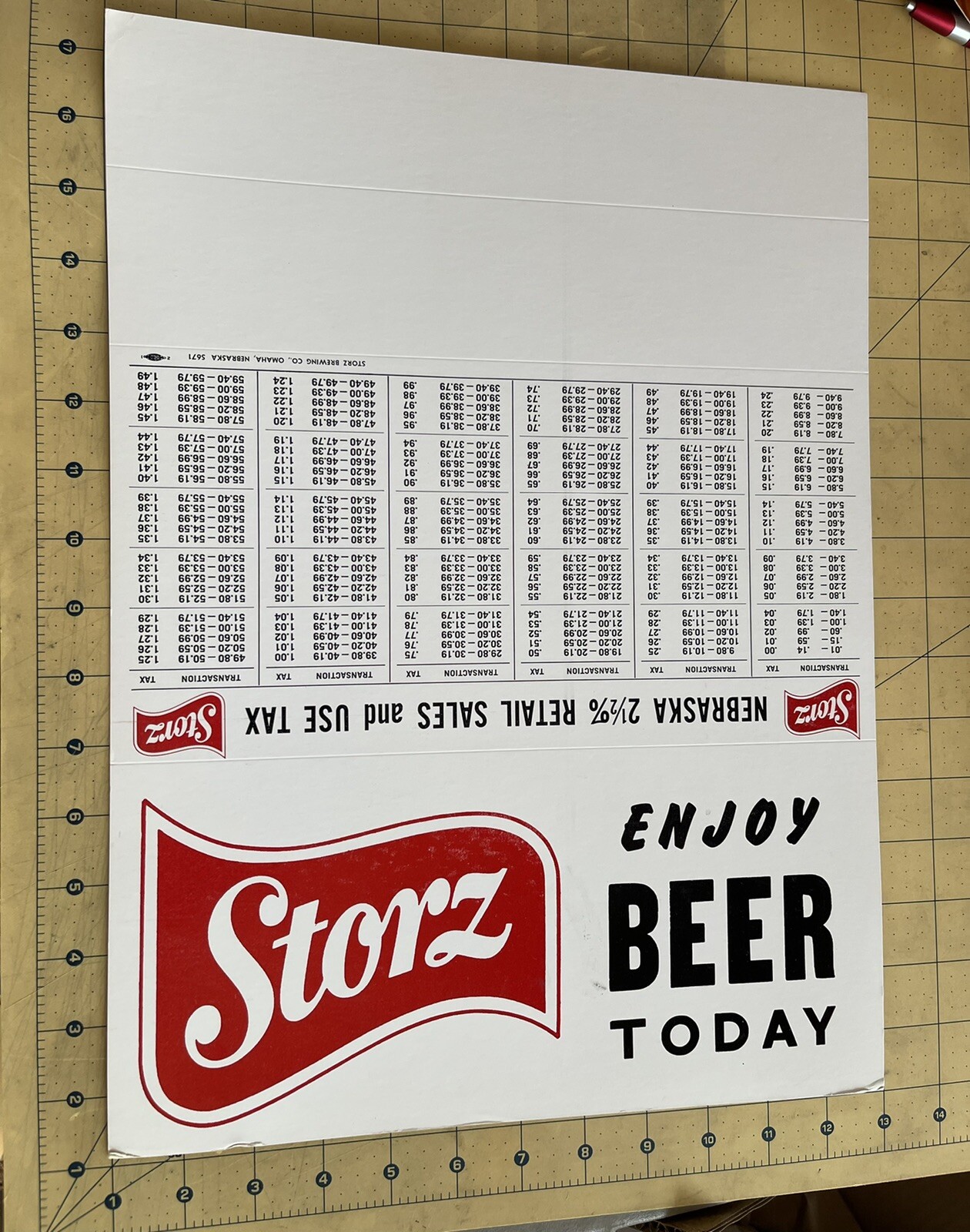 Storz Beer Nebraska Sales Tax Chart Card Stock Mpls, MN Printing Co