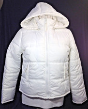 Ladies M White Poly Parka Jacket Detachable Hood, Zip Front, Seventy-seven