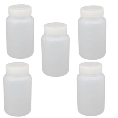 UXCELL 5Pcs 250ml Plastic Big Mouth Round Seal Liner Reagent Bottle Sample Bottle White