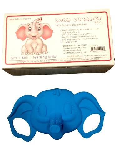 Mordedor de bebé - Elefante azul - Seguro/Suave/Alivio de la dentición - Juguete para bebé - LOTE de 2 Foto 2 de 3