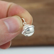 S925 Sterling Silver 13mm Round JINGLE BELL Bracelet Charm Pendant Polished bead
