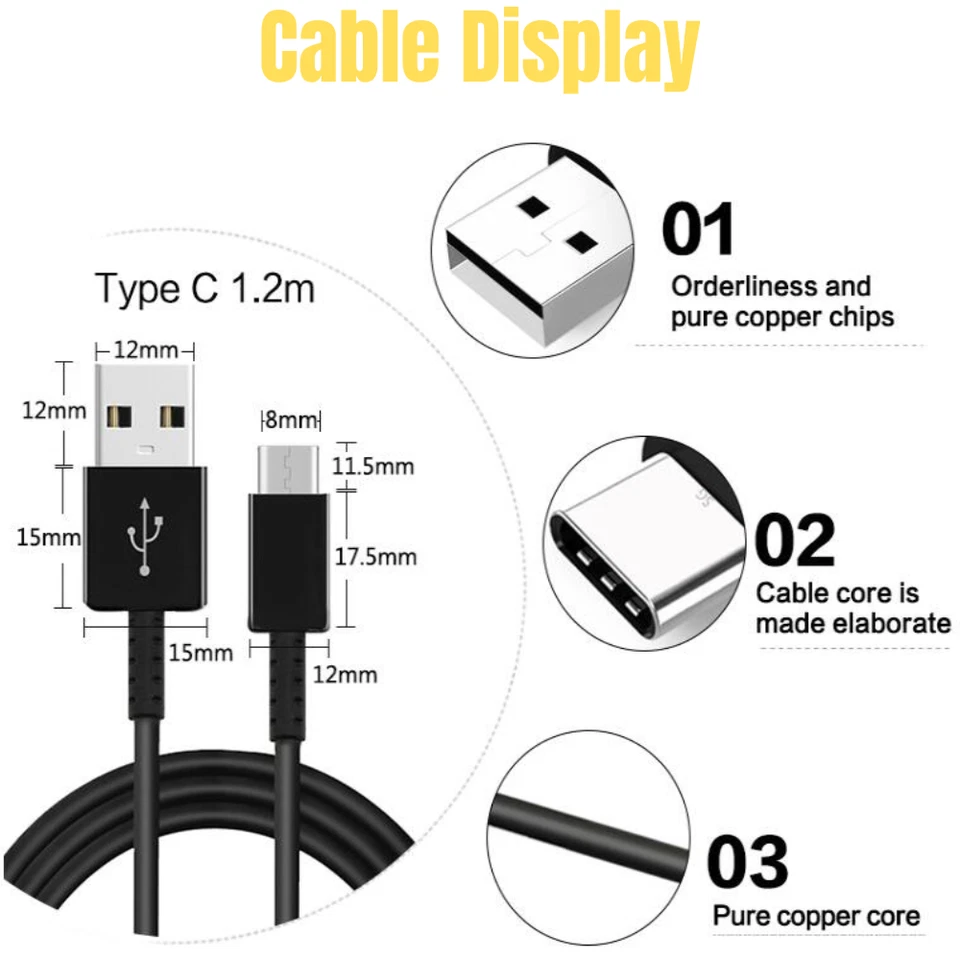 Fast USB-C Type-C Charger Cable For Samsung Galaxy Note 20 9 S20 Ultra 5G S8 S10 - Image 2 of 4