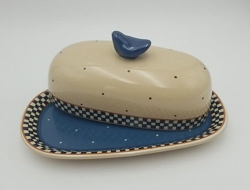Coyne’s & Co. Williraye Studio Covered Butter Dish Black Checkered With Bird - Picture 14 of 14