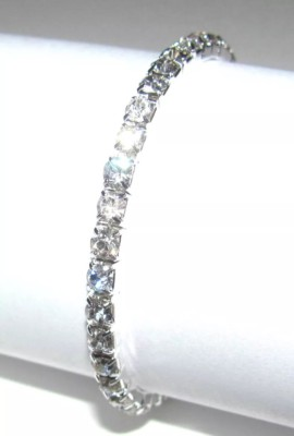 #ad Stretch Tennis Bracelet Princess Cut Clear Rhinestones New $9.50