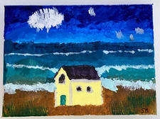 Florida Beach House Original 8x6 Acrylic Painting on Canvas OOAK Child Artist