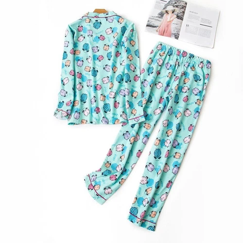 Conjunto de pijama de franela 100 % algodón para mujer manga larga con botones ropa de dormir pijama - Imagen 15 de 57