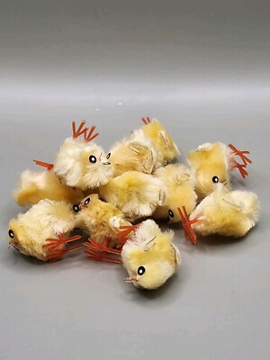 Easter Figurines Chicks Yellow Chenille Miniature Chicks Spring Decor Set of 12