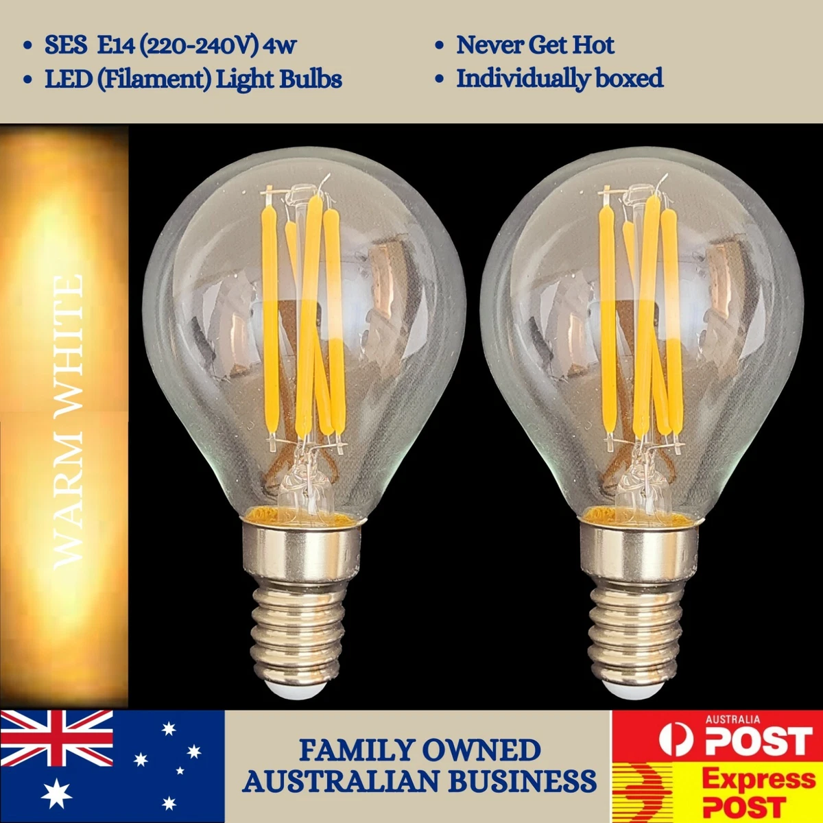 LED Filament Light Bulbs for Lamps SES E14 4W 220 240V Warm White