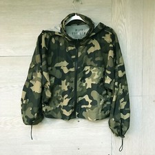 Wind Breaker Love Tree Women Large Green Camo Hooded Jacket With Long Sleeve