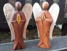 1x 20cm Holz Weihnachts Engel handgefertigt Schutzengel Figur