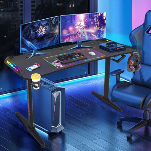 63Inch Large Gaming Desk LED PC Computer Studio Gamer Table Manual Standing Desk - Picture 1 of 16