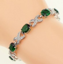 Lab-Created Green Emerald Infinity  with White Topaz Stones   Bracelet 8"
