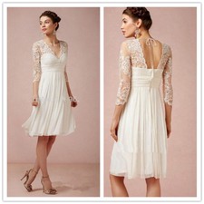 Simple Lace Short Bridal Gown White Ivory Vintage Beach Wedding Dress 4 6 8 10 