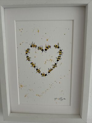 Hummeln Herz original signierte Kunst Aquarell Gemälde, kein Druck, Geschenk