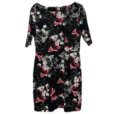 Banana Republic Factory Floral Print Elbow Sleeve Pleat Waist Sheath Dress Sz 10