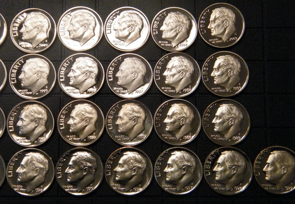 1968~2009 S Roosevelt Dime Gem Proof Run 42 Revestidas Monedas Run Set Estados Unidos Como Nuevo Lote Foto 3 de 4
