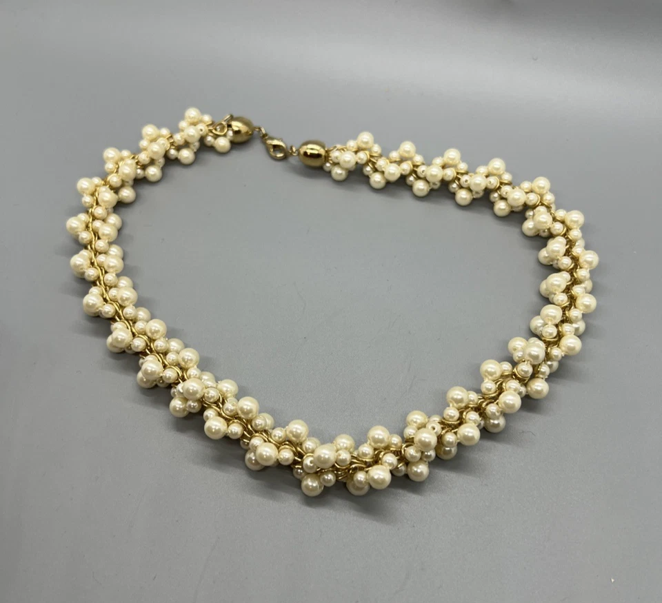 Collar Gargantilla Perla Imitación Racimo Vintage Tono Dorado Cuentas 16" Corea Foto 3 de 4