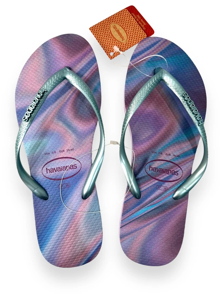 Sandalias chanclas Havaianas delgadas iridiscentes silenciosas lila púrpura para mujer 7/8 Foto 3 de 4