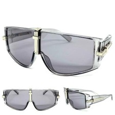 Classic Retro Futuristic Modern Contemporary Shield Wrap SUN GLASSES Gray Frame