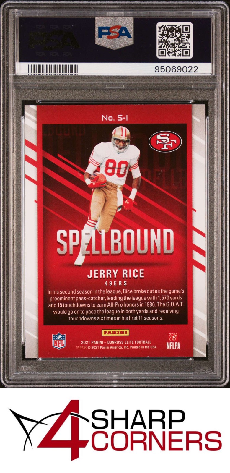 2021 PANINI DONRUSS ELITE SPELLBOUND GREEN #S-I JERRY RICE HOF POP 1 PSA 7 view 2