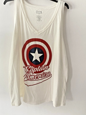 Torrid Marvel Captain America Active Tank Tee V Neck Cream Women s Size (1) 1X