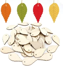50 Packs Wooden Leaves for Crafts, 2.0x1.0 inches Leaf Flat Shaped Blank... 